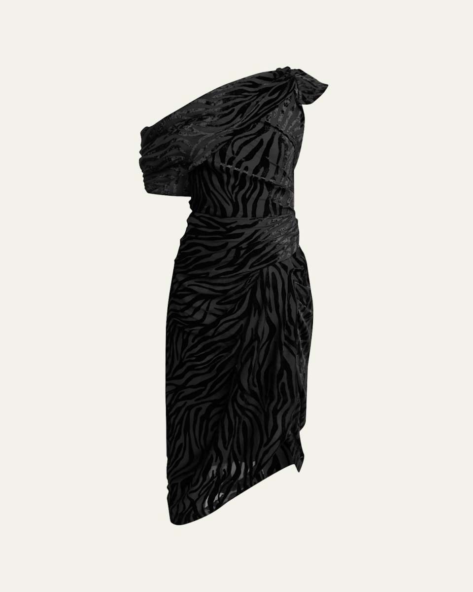 Cyane Draped Velvet Burnout Bodycon Midi Dress
